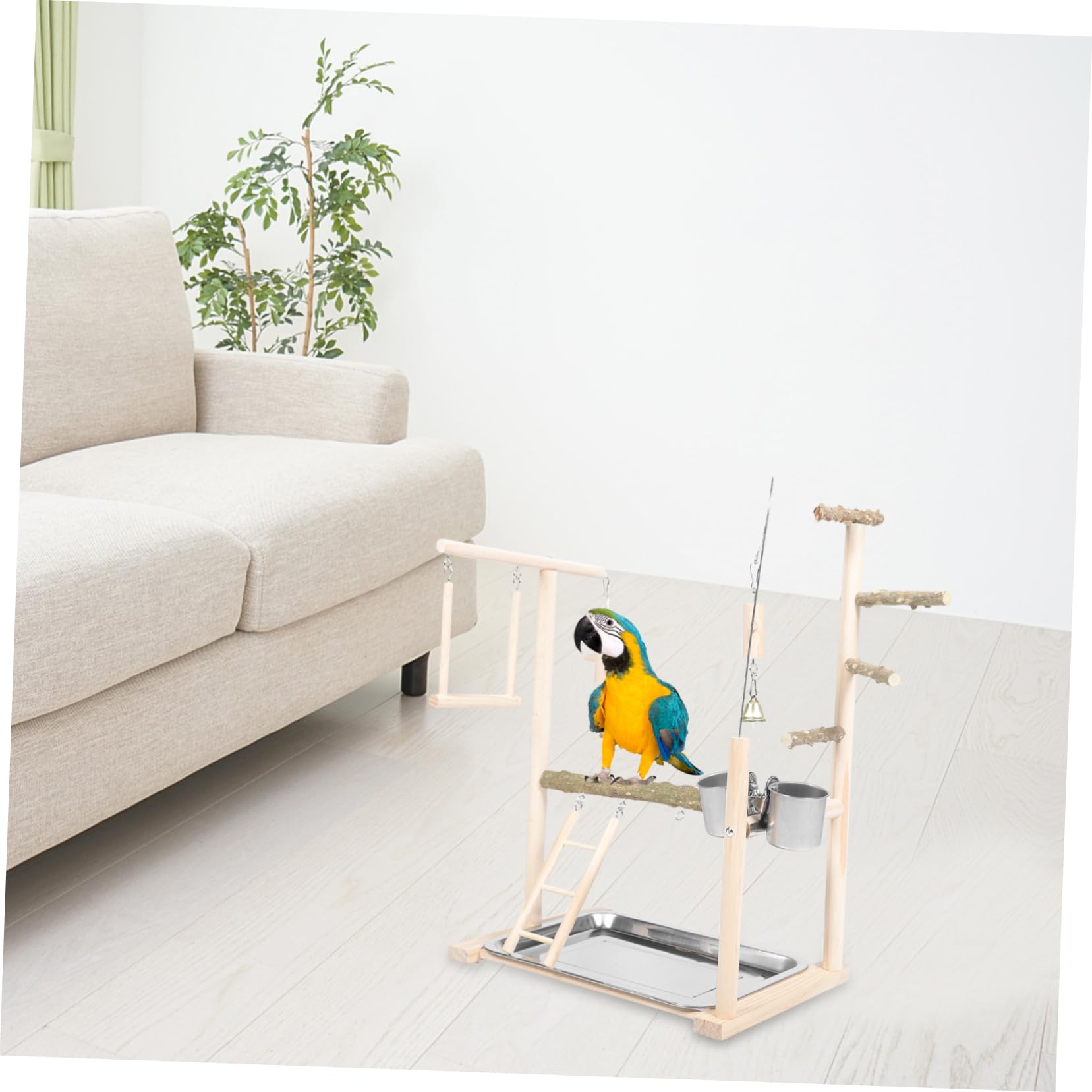 HEMOTON Parco Giochi per Uccelli Supporto per Pappagalli Ciotola per Alimentazione Piattaforma in Legno per Trespolo Supporto per Gabbia Accessorio per Pappagalli