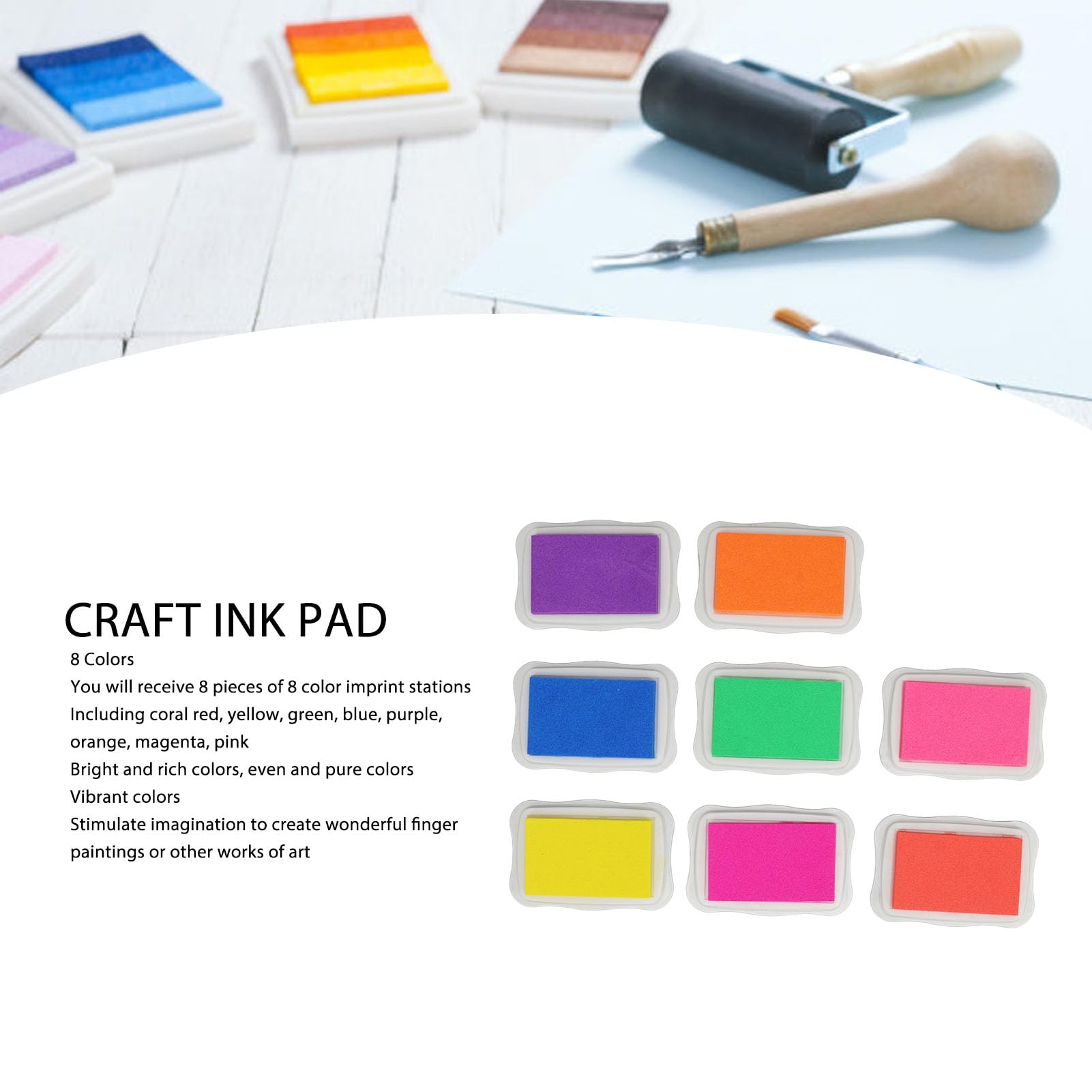 8 Kolorowych Poduszek Odciskowych, Profesjonalne Zmywalne DIY Podkładki Odcisków Palców Pieczątki do Papierowego Scrapbookingu Tkanina Drewniana, Materiały Kreatywne dla
