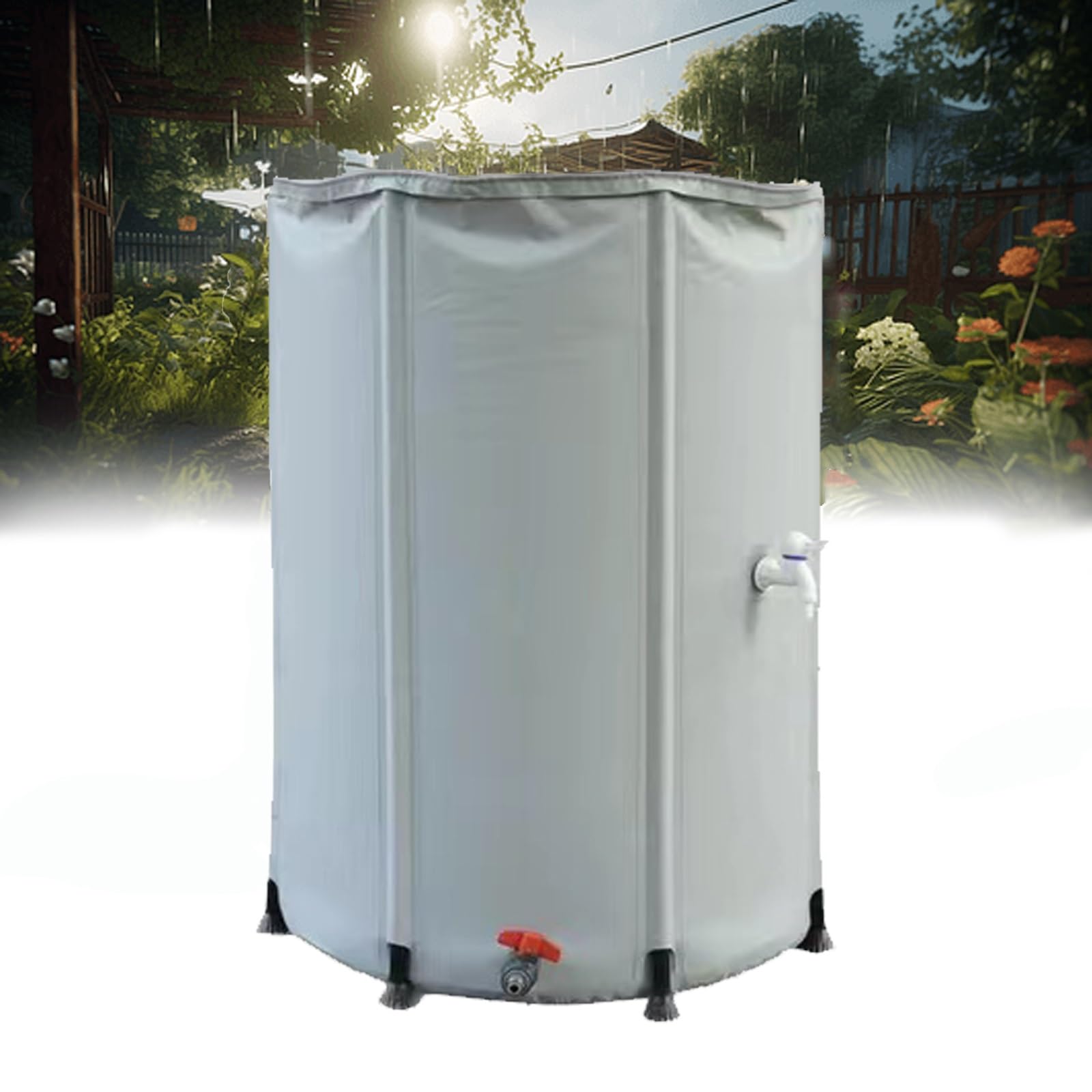 Generico Botte per l'acqua piovana Pieghevole da Giardino, Botte per l'acqua piovana Pieghevole con Supporto e Rubinetto, Sistema di Raccolta dell'Acqua da Giardino con capacità di 200 Litri e copert