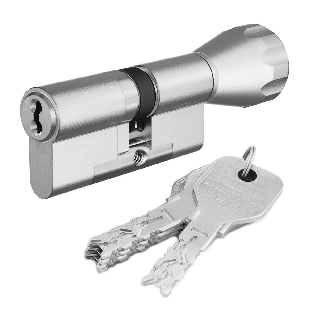 EVVA 4KS Knaufzylinder 31/31K | Hochsicherheits-Zylinder Schließzylinder mit Bohrschutz Ziehschutz Picking-Schutz | Patentschutz | 5 Schlüssel und Sicherungskarte (K=Knauf/Innenseite) | Nickel matt