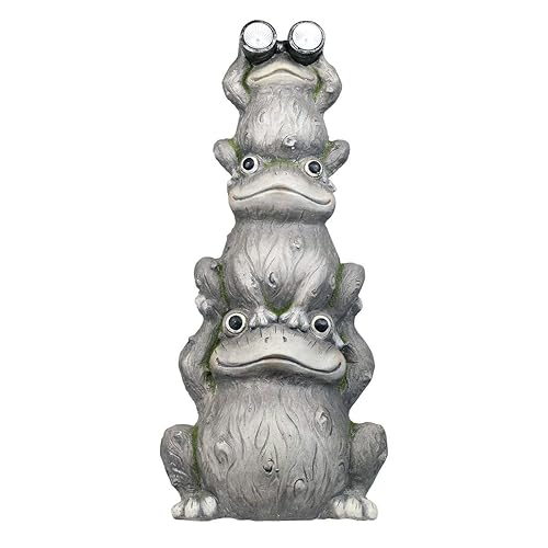 Alpine Corporation 23" Tall Outdoor Solar Powered Stacked Frog Family
