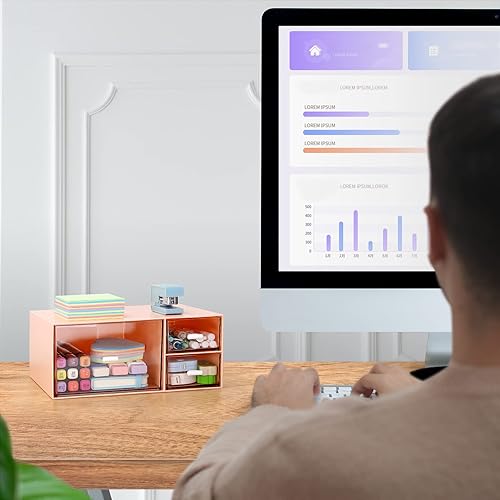 Miniatura 9 de LETURE Organizador de escritorio de oficina de papelería con 3 cajones, organizador de maquillaje de tocador, organizador de almacenamiento de