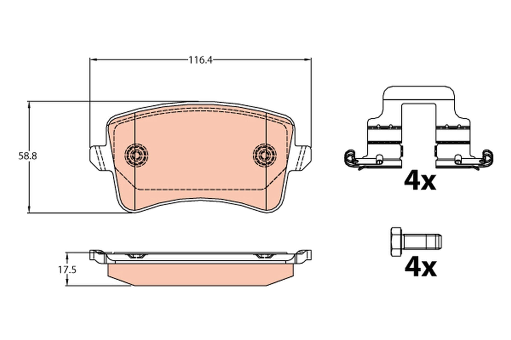 TRW GDB2107 Pastiglie Freno Set di 4 para Audi A4 B8 Avant (8K5) 2007-2015 Assale Posteriore e Altri Veicoli