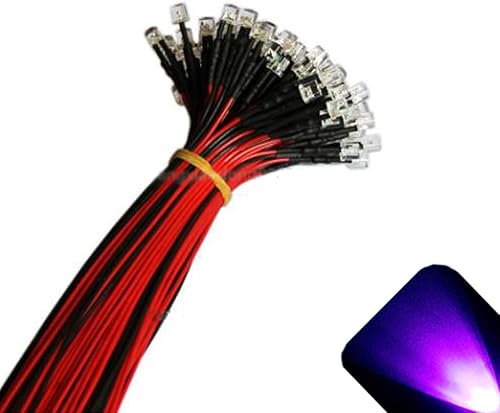 Lighthouse LED de 12 V 0.118 in con parte superior plana precableada UVpúrpura LED - Ultra brillante (10 V, 11 V, 12 V, 13 V, 14 V, 15 V) (paquete