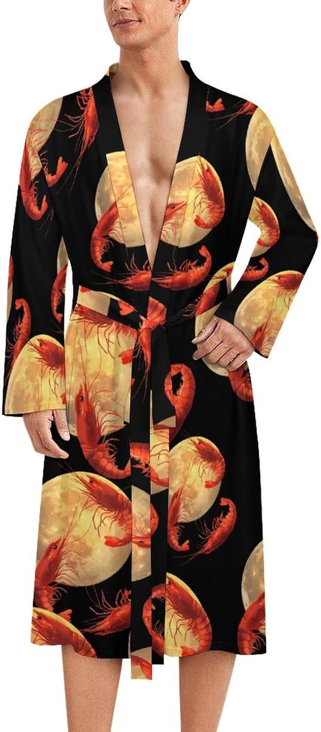 Shrimp Moon Men's Robe Soft Bathrobe V Neck Loungewear Sleepwear Nightgown Dressing Gown