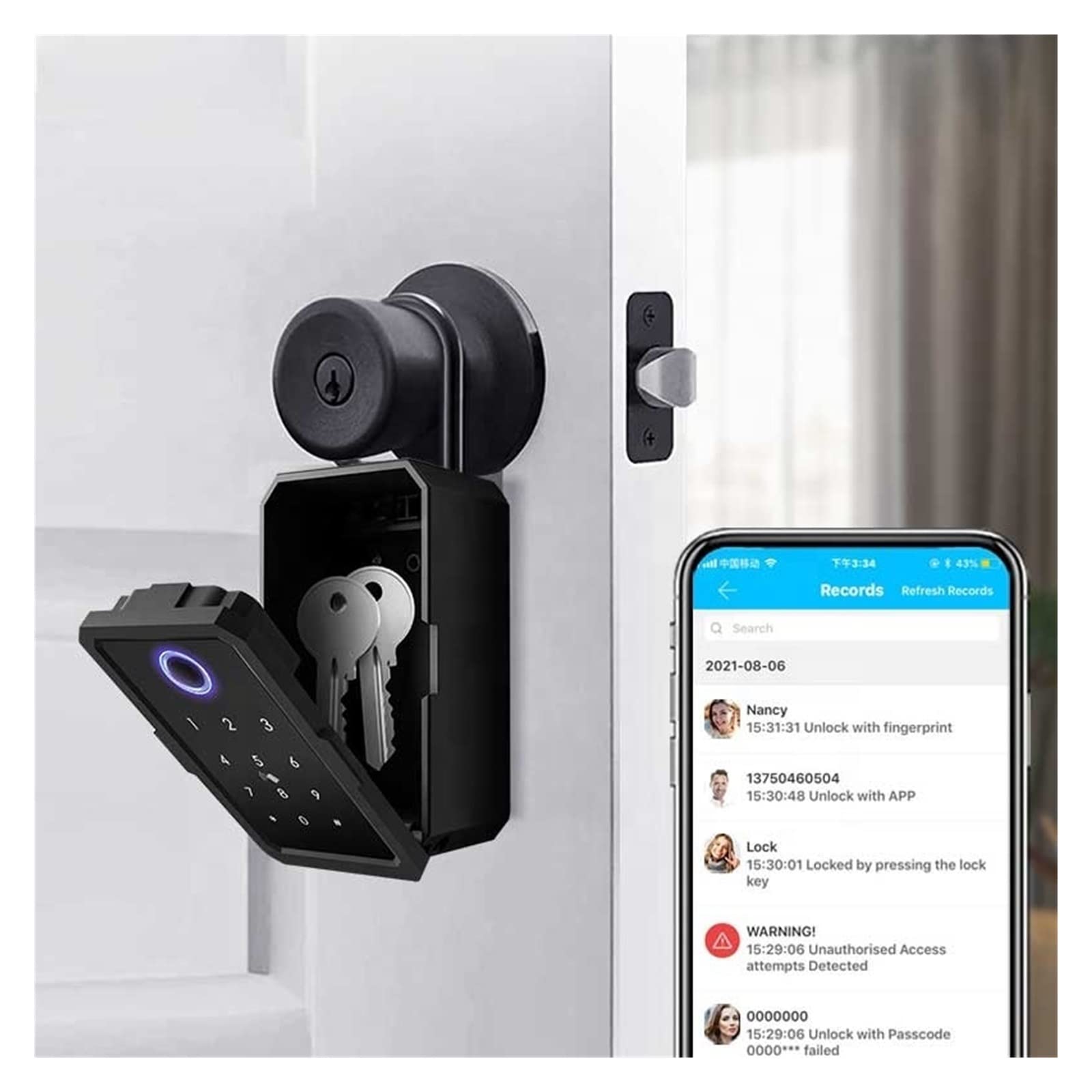 Cassetta di sicurezza, Cassetta Di Sicurezza For Chiavi Intellinti Con Accesso Remoto Impermeabile In Metallo For Hider Impronte Digitali Codice Digitale App Cassette Sicure(Tuya app)