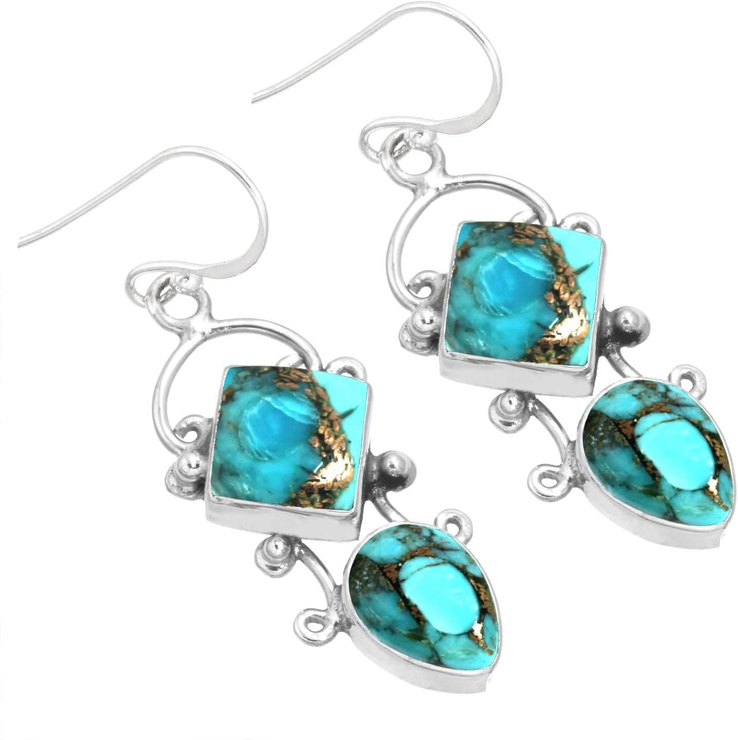 Onyx, Amber, Agate, Lapis Square Pear Handmade Drop Dangle Earring Genuine 925 Sterling Silver Boho Natural Gemstone Jewelry For Women