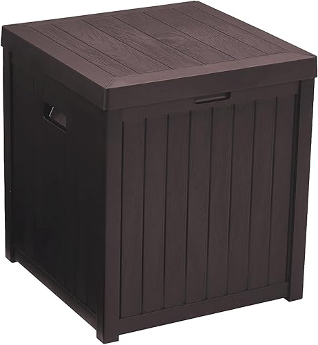 Qily Caja de almacenamiento para exteriores, resina impermeable, almacenamiento de cojines exteriores, caja de cubierta pequeña, duradera, caja de