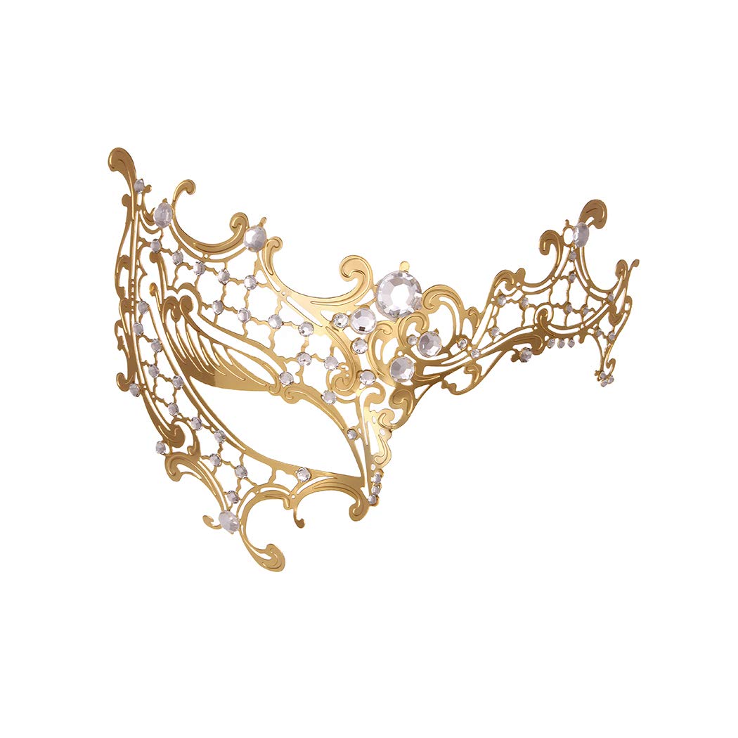 Aqearl Venetian Metal Mask, Gold Rhinestone, Half Face, Party, Prom, Ball, Masquerade, Women's, Adults