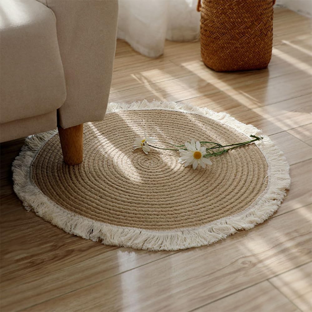YZZY Washable Door Mat 31 Inch Braided Area Rug Indoor Feet Rugs for Living Room Modern Tassels Edge Floor Carpet Rugs Decor