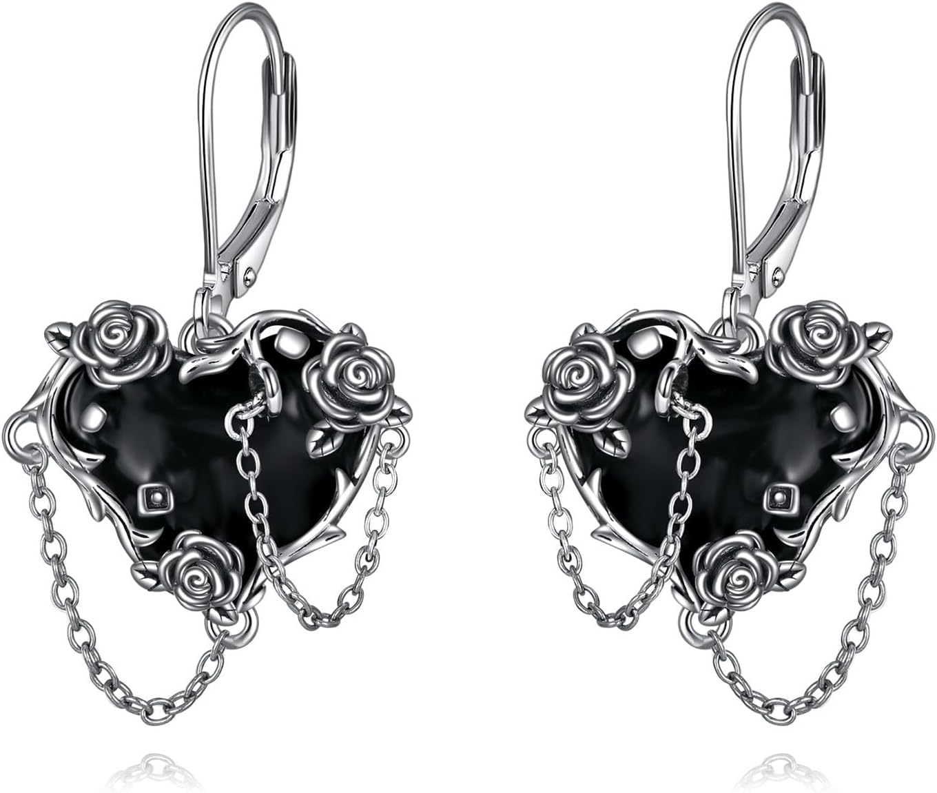 Black Rose Earrings 925 Sterling Silver Gothic Jewelry for Women Black Heart Witchy Earrings Dangle Vampire Earrings Halloween