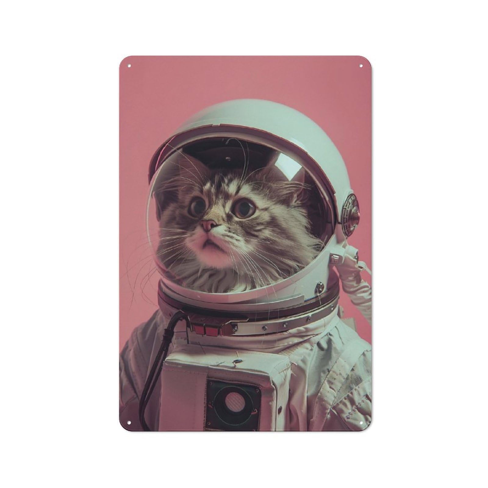 Junmoney Maine Coon Astronaut Retro Vintage Metal Sign 30X20cm, Small Space Decor For Hallway, Home Bar, Garage Or Study