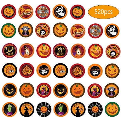FaCraft 520 Pieces Assorted Halloween Stickers for Kids Scrapbooking,Halloween Round Seal Ghost Pumpkin Spiders Sticker for Halloween Party Favors,Trick-or-Treat,School Classroom Party Game