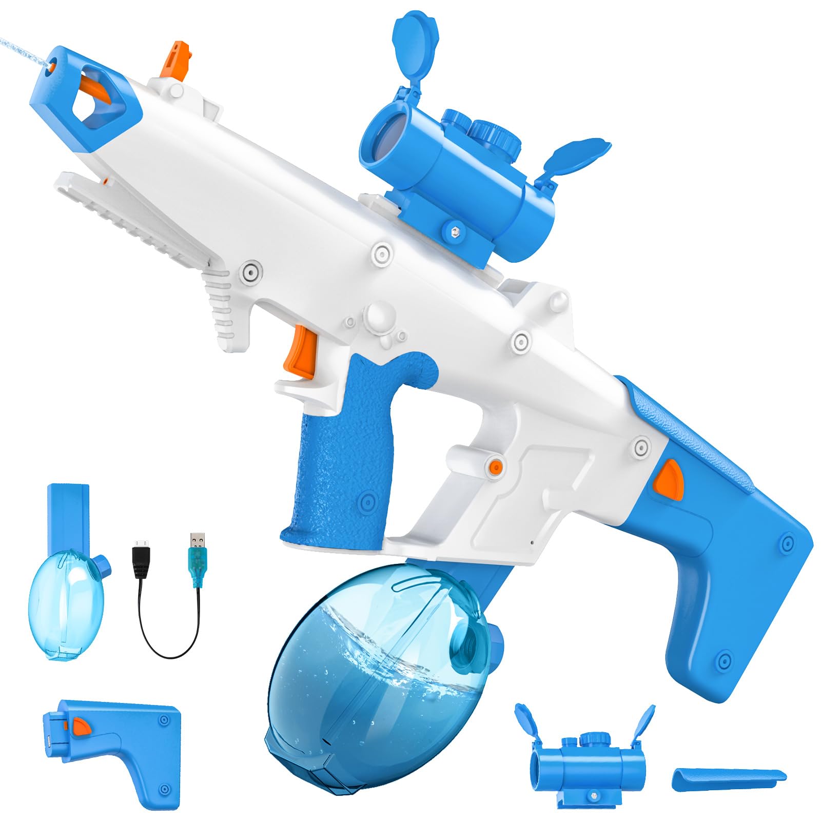 Elektrische Wasserpistole für Kinder Erwachsene, Automatische Wasserspritzpistole mit LED-Licht Wasseraufnahme, Dauerfeuer 8m Reichweite, Sommer Spielzeug for Pool, Strand Spielzeug