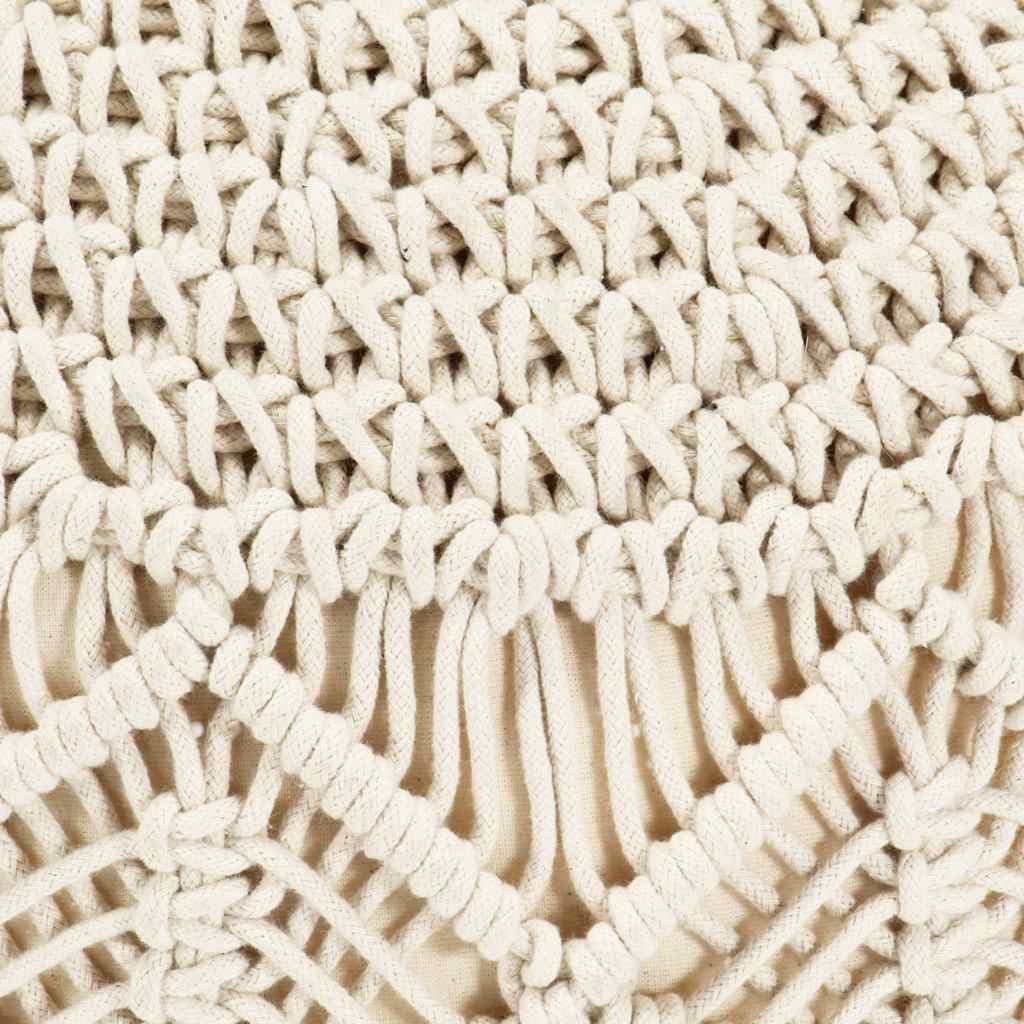 vidaXL Pouf Artigianale, 45x30 cm, Cotone con Palline in EPS, Design Intrecciato in Juta, Rotondo, Poggiapiedi per Soggiorno, Elemento Decorativo, Arredo Casa
