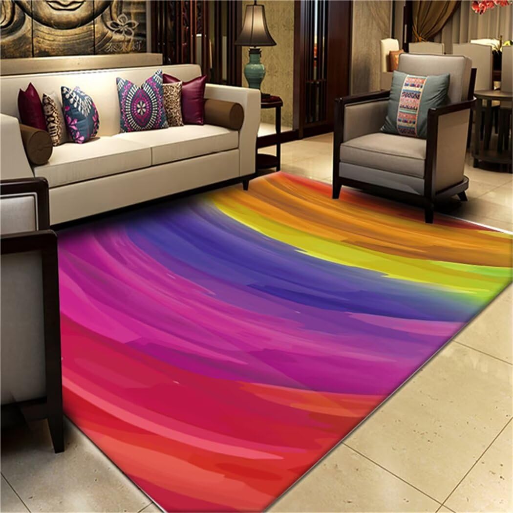 Tapis ado fille bleu 180x220cm en cheveux courts et art abstrait moderne