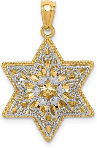Colgante de estrella de David de filigrana reversible pulido oro de dos tonos blanco y amarillo sólido de 14 quilates, Titanio