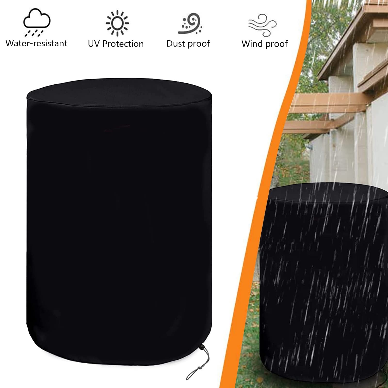 Wodoodporny okrągły pokrowiec na grilla 200 l - średnica 65 cm H-95 cm odporna na rozdarcie tkanina Oxford ochrona przed promieniowaniem UV wiatroszczelny sznurek zewnętrzny pokrowiec na meble