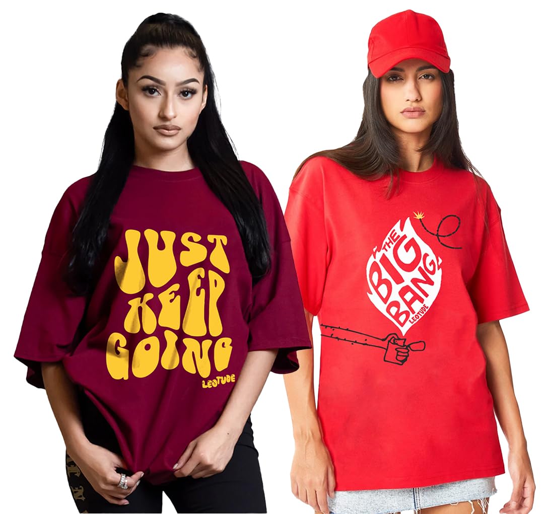 Women's Cotton Round Neck Oversized Half Sleeve Drop Shoulder T-Shirt Combo (Pack of 2)-image-35