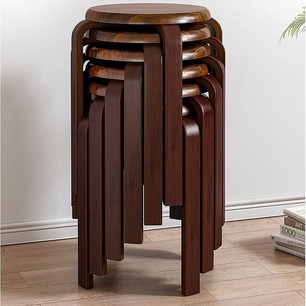 Minimalist Fashion Creative 4 Pack Stackable Dining Stool Chair Solid Wood Stool Low Stool Small Bench for Dining/Kitchen/Home Living Roomcasual/Walnut