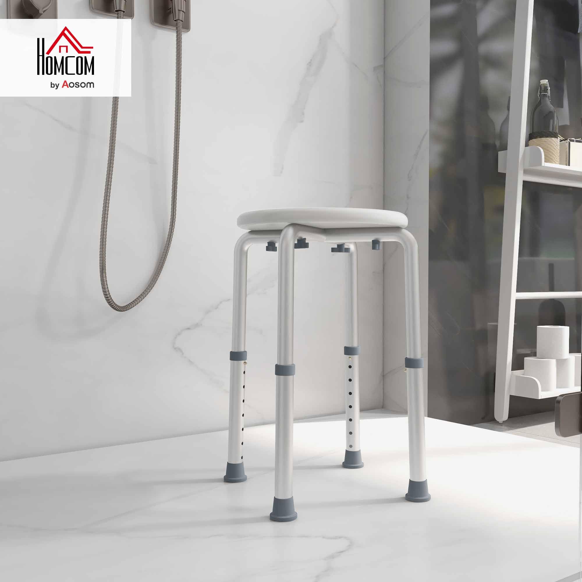 HOMCOM Taburete de Ducha, Silla Ducha Personas Mayores Antideslizante con Altura Regulable, Carga 135 kg, Taburete de Baño para Ancianos y Discapacitados, Blanco