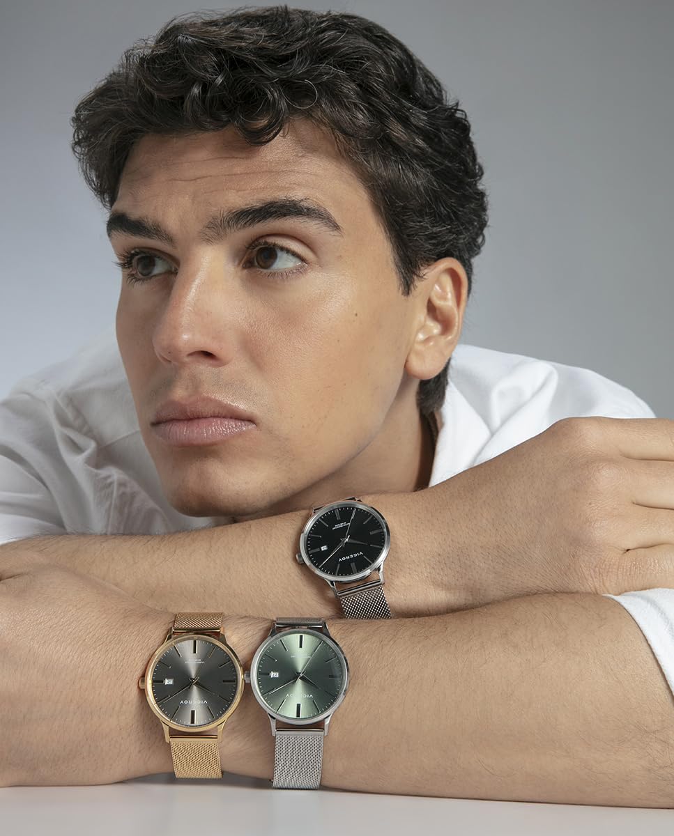 Viceroy Reloj Hombre Elegante para Vestir de Acero Inoxidable - 41 mm - Movimiento de Cuarzo - Bisel Dorado - 401497