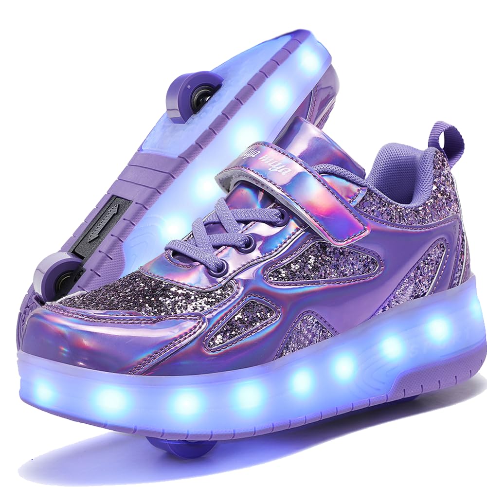 Yogeeft Kids Shoes with Wheels - 4 in 1 Light-Up Roller Shoes with USB Rechargeable LED Sneakers for School Christmas Party Gifts
