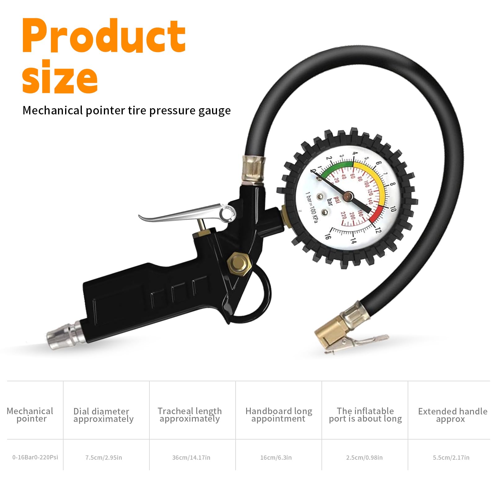 Luftdruckprüfer, 220PSI Reifenfüller mit Manometer Universal Reifendruckfüller Kompressor Zubehör Reifendruckprüfer für Kompressor Auto Motorrad