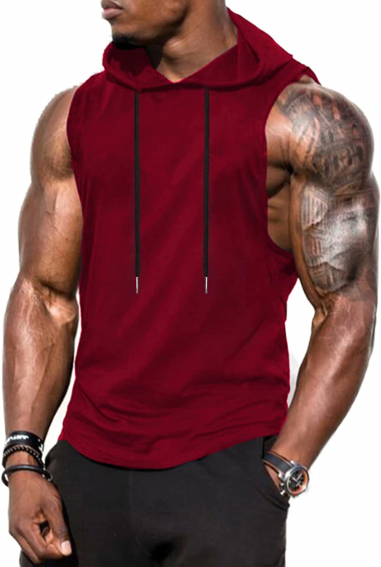 BabioboaMen's Workout Hooded Tank Tops Sports Training Sleeveless Gym Hoodies Bodybuilding Cut Off Muscle Shirts