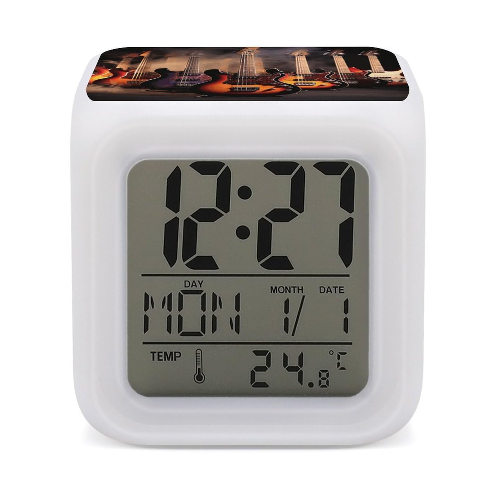 VstaDank Cool Electric Guitar Digital Alarm Clock LED Display Screen Color Change Alarms Clock Smart Alarm Clock Wake Up Digital Clocks with 7 Color Nightlight for Bedroom