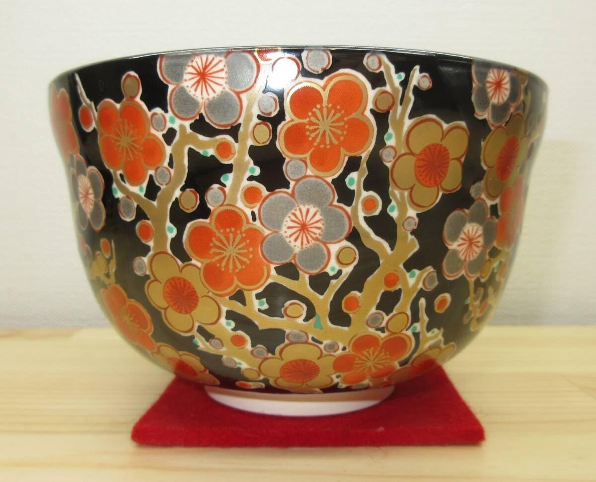 送料込【逢絢亭・新品】茶道具 茶碗 美濃焼 黒仁清 梅林の図 宮地英香 茶道具 抹茶茶碗 宮地英香作 仁清 紅葉