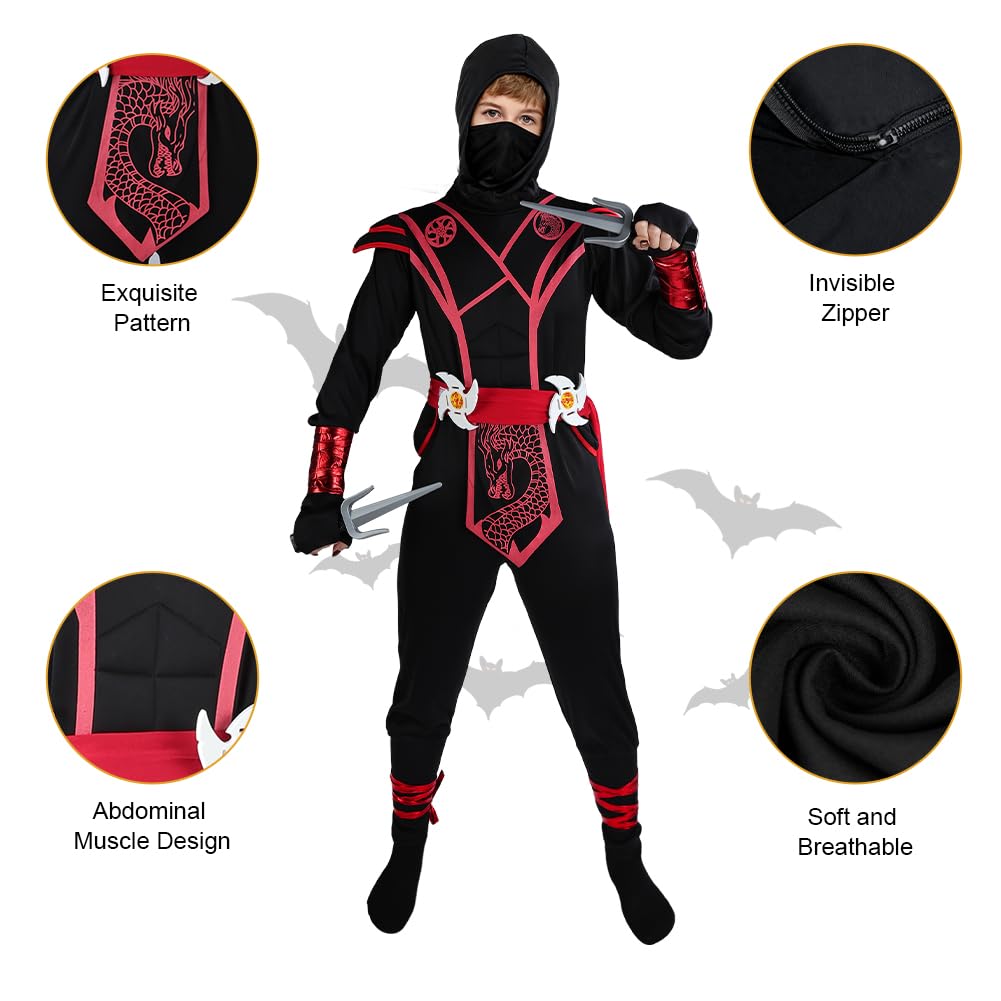 Kostium Ninja dla dzieci, odzież mięśniowa z akcesoriami, Halloween, na przebranie ninja, kostium dla dzieci na imprezę, karnawał, Boże Narodzenie, urodziny