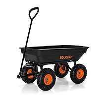 BOUDECH® Carrello da giardino porta attrezzi ribaltabile con rimorchio a spinta in metallo inossidabile – Carriola da giardino a 4 ruote con portata max 250KG
