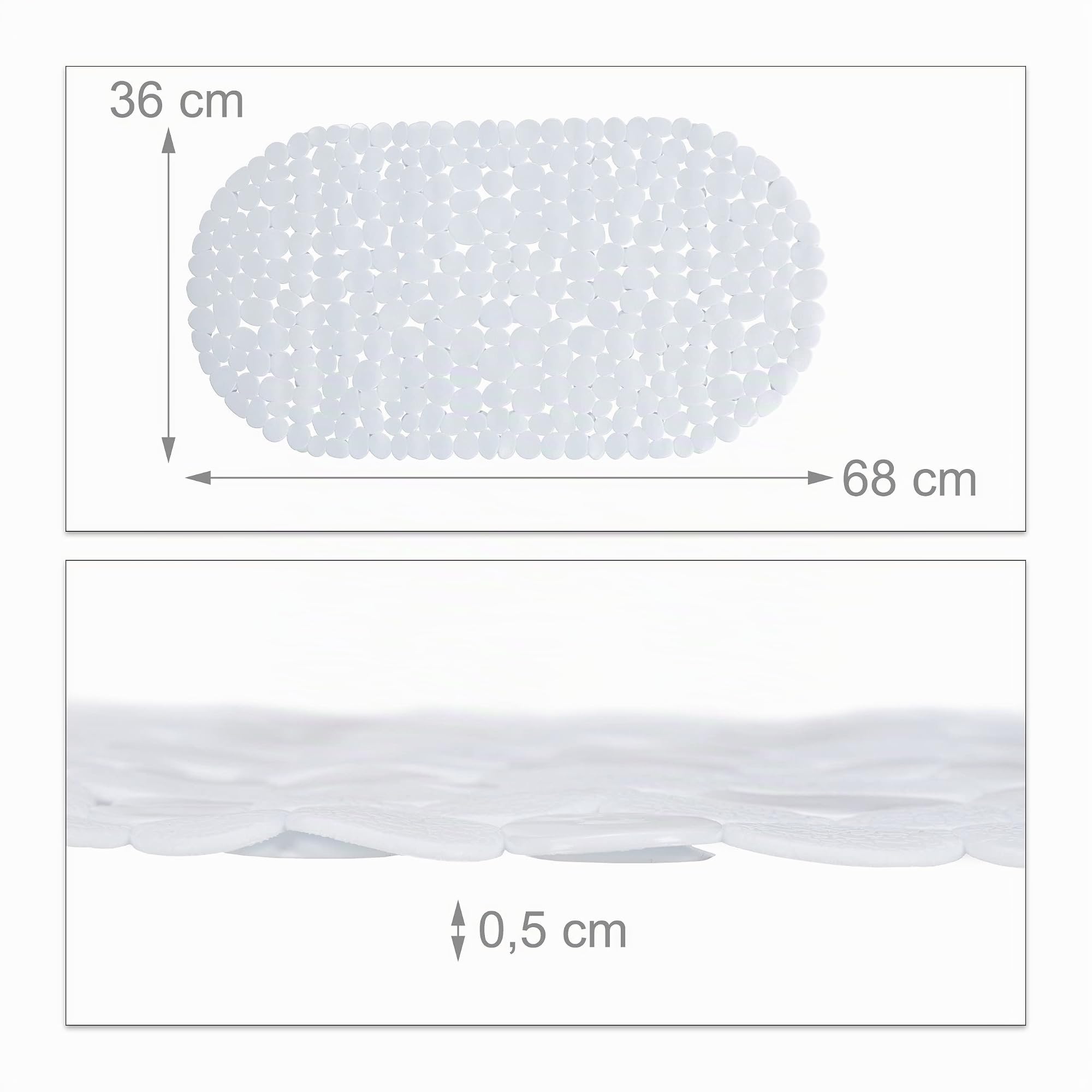 Relaxdays Alfombrilla bañera, Apariencia de Piedras, Antideslizante, con ventosas, Lavable, 36 x 68 cm, 1 Ud., Blanco