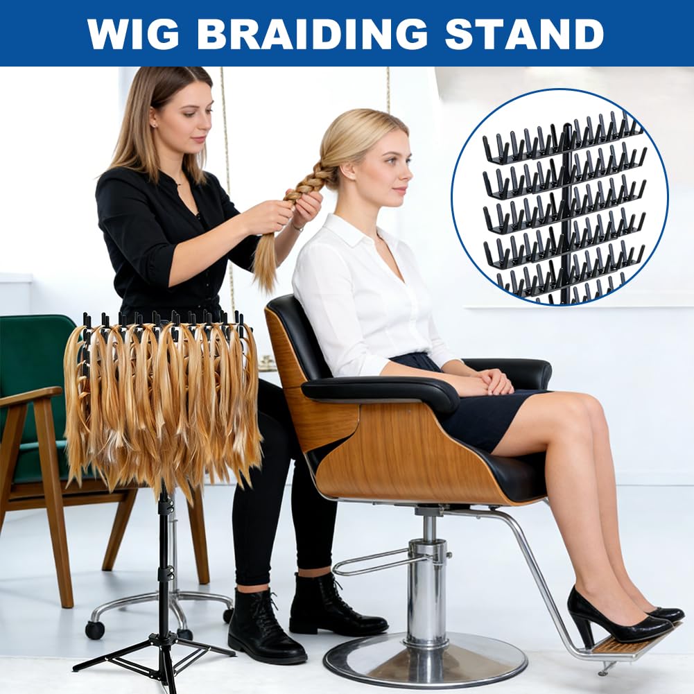 Verstellbarer Haarständer für Flechtfrisuren, Haarverlängerungshalter, 144-Stift Haarverlängerung Halterung mit Haarspangen und Kämme, Höhenverstellbar und Faltbar, für Haarverlängerungen Flechthaare