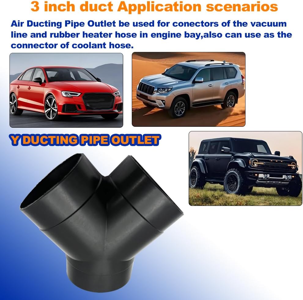 Car Heater Warm Straight 3 Way Air Ducting Pipe 75mm Y Shape Outlet Connector 3 inch Duct Joiner Connector Pipe Black Plastic