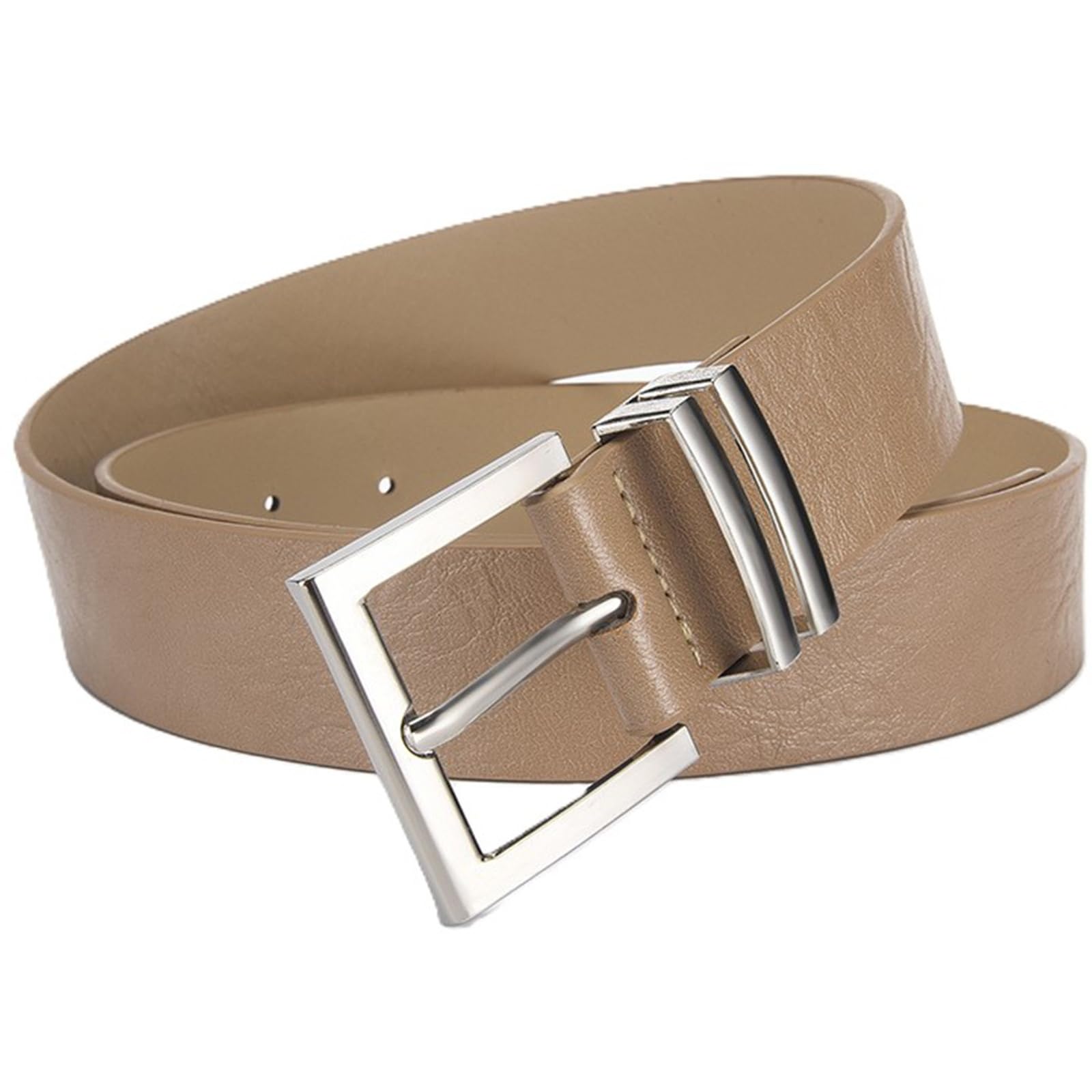 AGUTALITHIC Womens Embossed Belt for Jeans Dress Pants 3.3cm Wide PU-Leather Strap with Heavy Duty Silver Prong Square Buckle(105cm/41, Khaki)