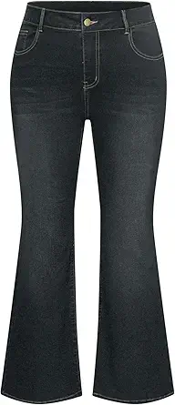 Hanna Nikole Women's Plus Size Wide Flared Jeans High Waisted Stretchy Bell Bottom Denim Jeans (Standard and Plus)