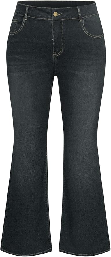 Hanna Nikole Women's Plus Size Wide Flared Jeans High Waisted Stretchy Bell Bottom Denim Jeans (Standard and Plus)