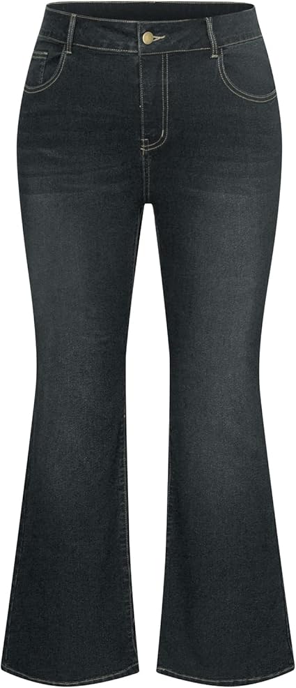 Hanna Nikole Women's Plus Size Wide Flared Jeans High Waisted Stretchy Bell Bottom Denim Jeans (Standard and Plus)