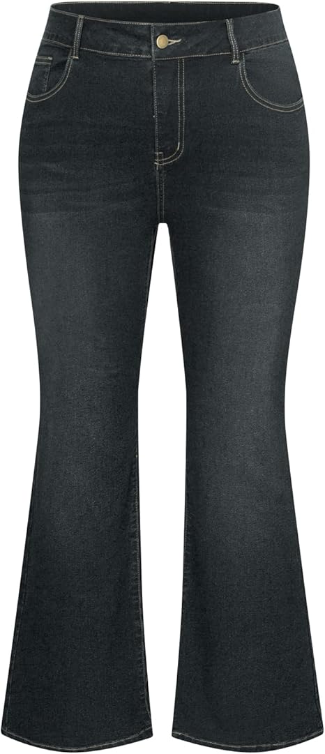 Hanna Nikole Women's Plus Size Wide Flared Jeans High Waisted Stretchy Bell Bottom Denim Jeans (Standard and Plus)
