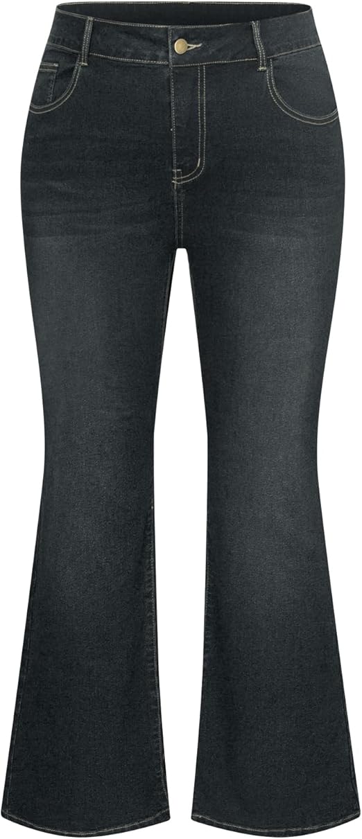 Hanna Nikole Women's Plus Size Wide Flared Jeans High Waisted Stretchy Bell Bottom Denim Jeans (Standard and Plus)