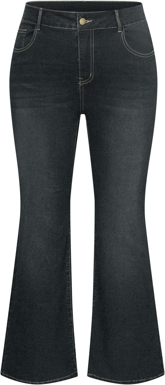 Hanna Nikole Women's Plus Size Wide Flared Jeans High Waisted Stretchy Bell Bottom Denim Jeans (Standard and Plus)