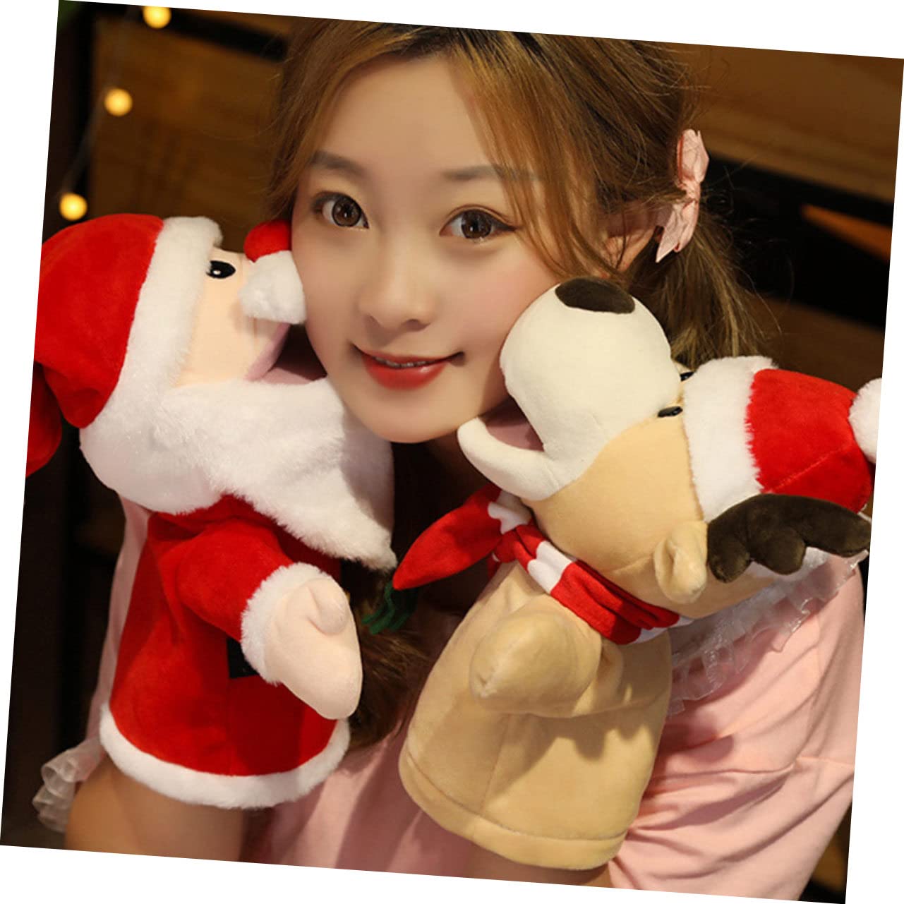 Hohopeti Juguetes de Peluche Marioneta de Mano Adorable Forma de Ciervo Navideño para Padres Hijos Títere de Dedo para Juguete Navideño Títere de Ciervo para Interactivo