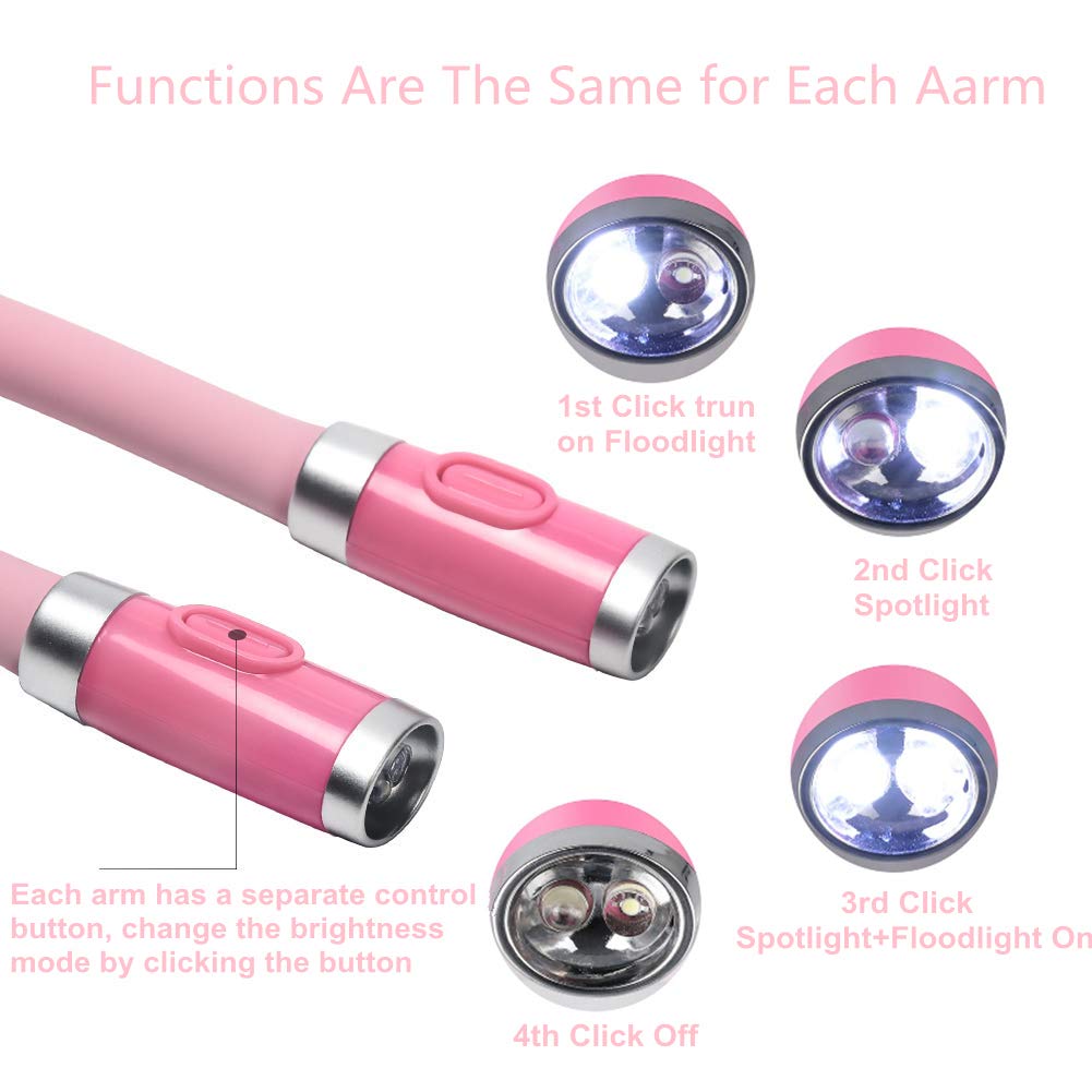 Luz LED flexible ajustable manos libres, lámpara de lectura, cuello recargable, 4 luces LED para libro, luz para lectura de cama o lectura en coche, lámpara de lectura USB