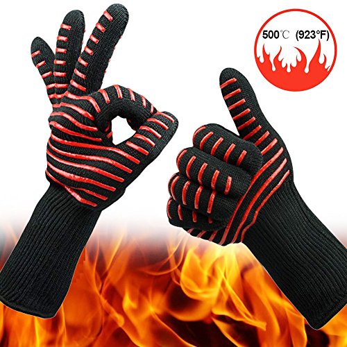 Preisvergleich Produktbild GXZOCK Grillhandschuhe, Extrem Hitzebeständige Küchenhandschuhe Rutschfeste Grillhandschuhe Grillkaminzubehör Mit Coolem Spinnen-Design