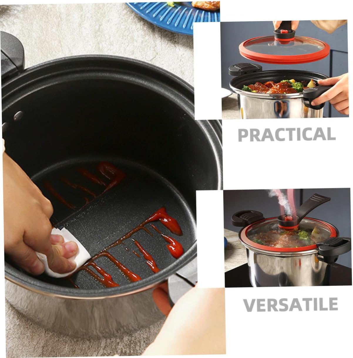 Stainless Steel Micro Pressure Cooker Slow Cooker for Induction and Gas Stove Non-stick Soup Pot with Ergonomic Handles for Steaming Braising Stewing Boiling