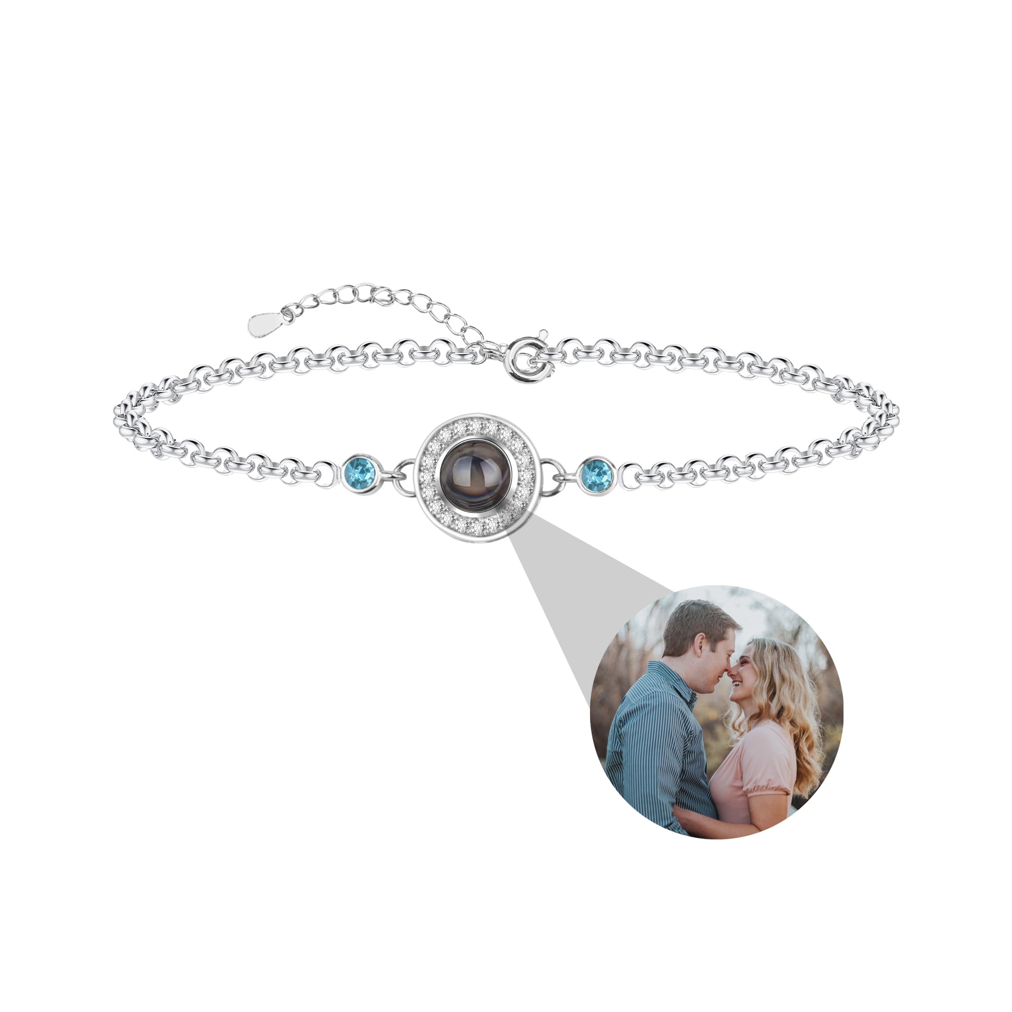 CSstone Pulsera con Foto Proyección , Pulsera con Imágenes en su Interior, Pulsera Foto Femenina con Anillo de Piedra de Cumpleaños Personalizado, Regalo de Joyería Personalizado Para el Día de la Madre