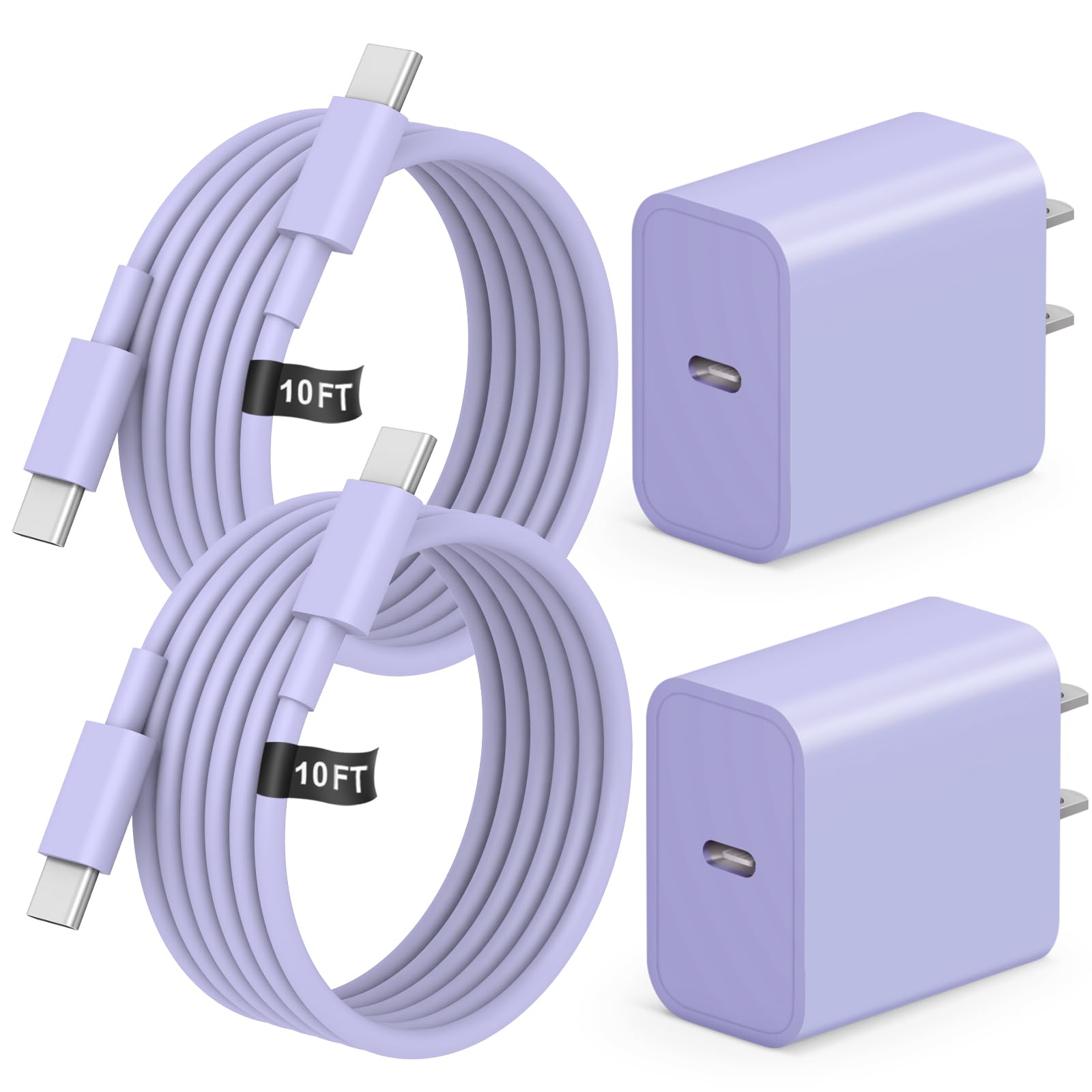 2+2Pack iPhone Duo 18 17 16 15 Charger Apple Charger & 10ft Cable-Purple