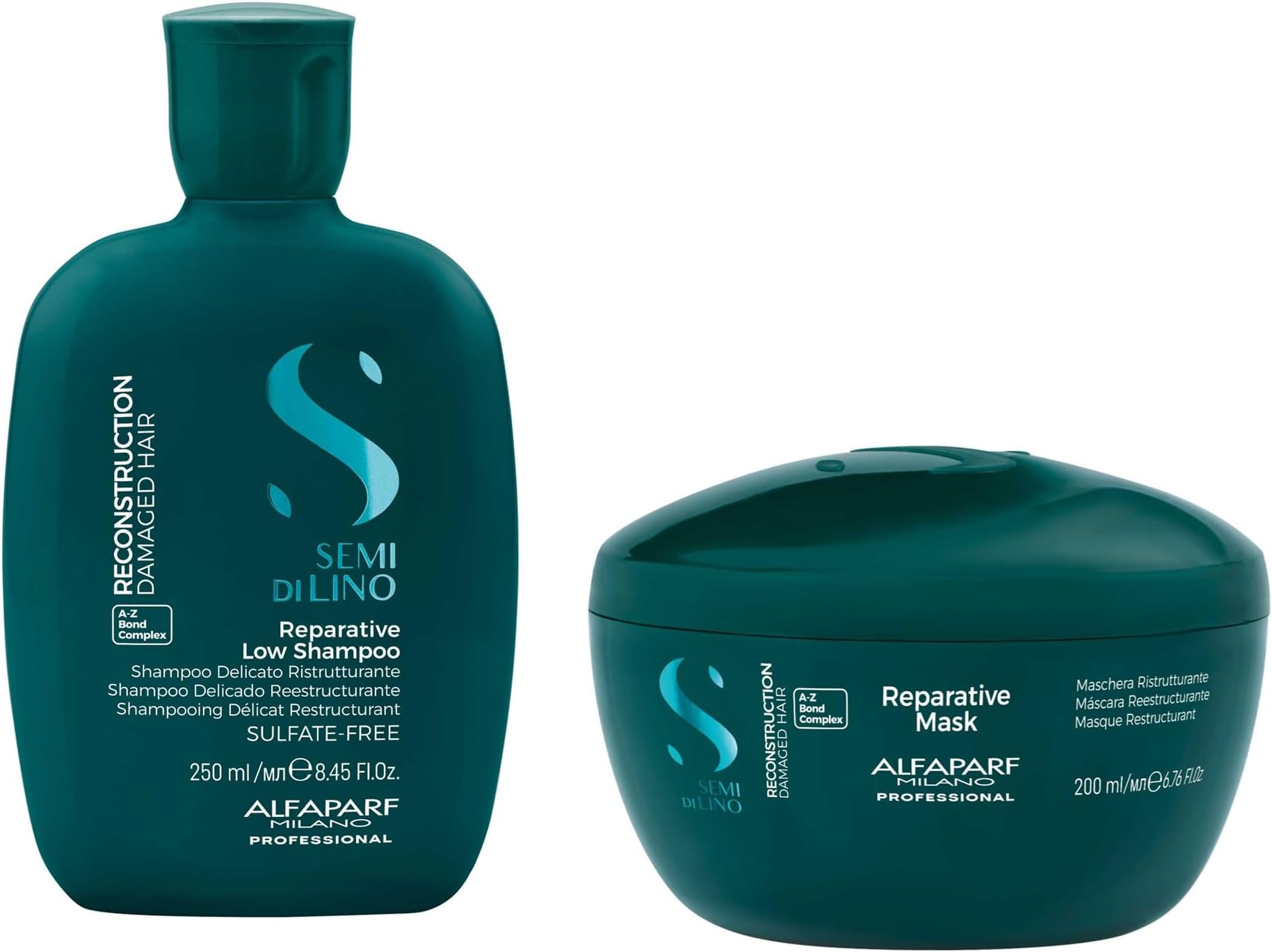 Semi di Lino Reconstruction Reparative Shampoo and Mask Set - Sulfate Free Shampoo and Hair Mask for Damaged Hair - Repairs, Reconstructs, Strengthens - Adds Shine and Softness